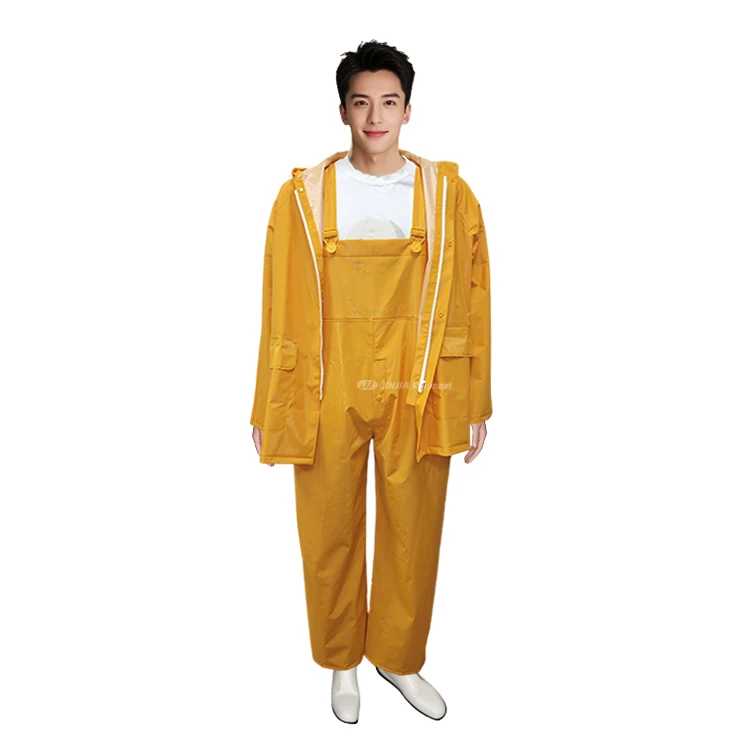 High Quality Heavy Duty 2 3 Piece Rain Coat Suit Gear Fishing Work Waterproof 100% New Pvc Polyester Raincoat