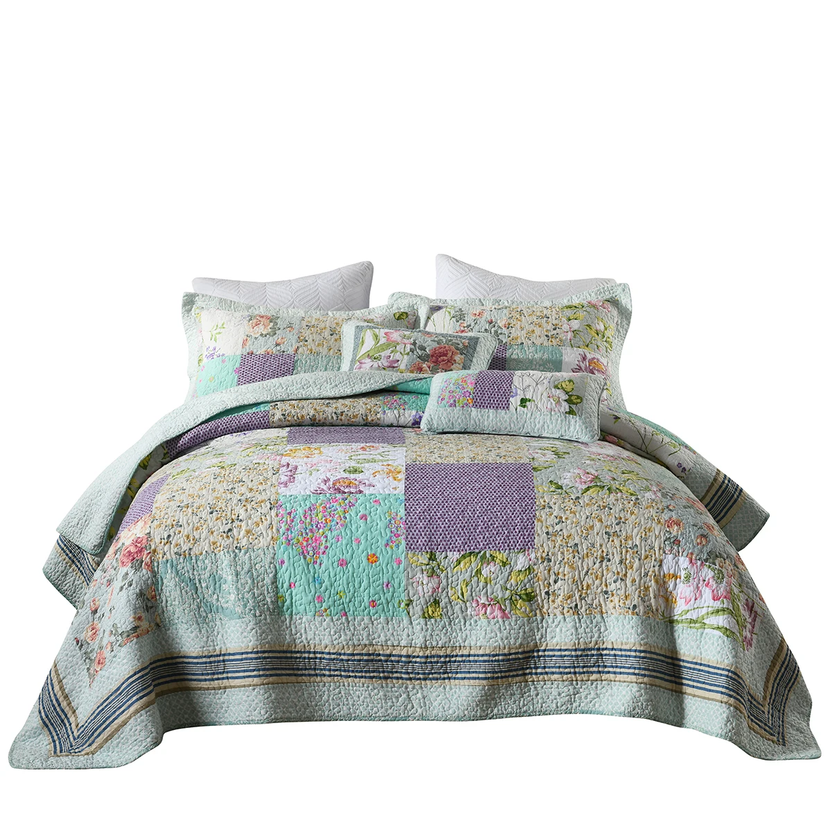 
100% cotton handwork bedspread patchwork quilted bedspread united states embroidered 