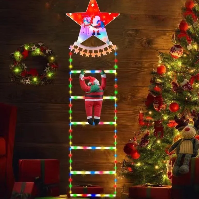 Christmas staircase ladder light outdoor decoration waterproof climbing Santa Claus doll pendant luminous led fairy light