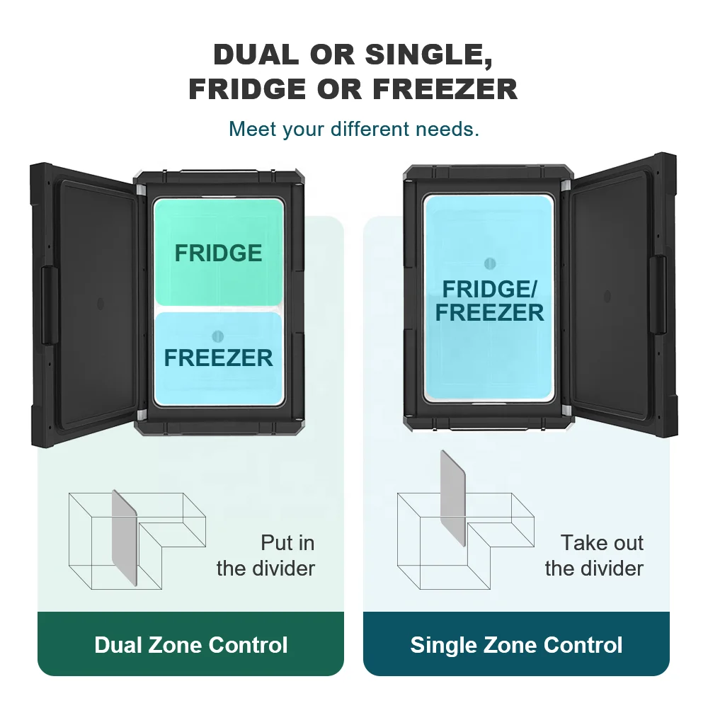 Antuncle 50L Factory Direct 12v dc dual zone fridge freezer portable car refrigerator outdoor offroad camping overland