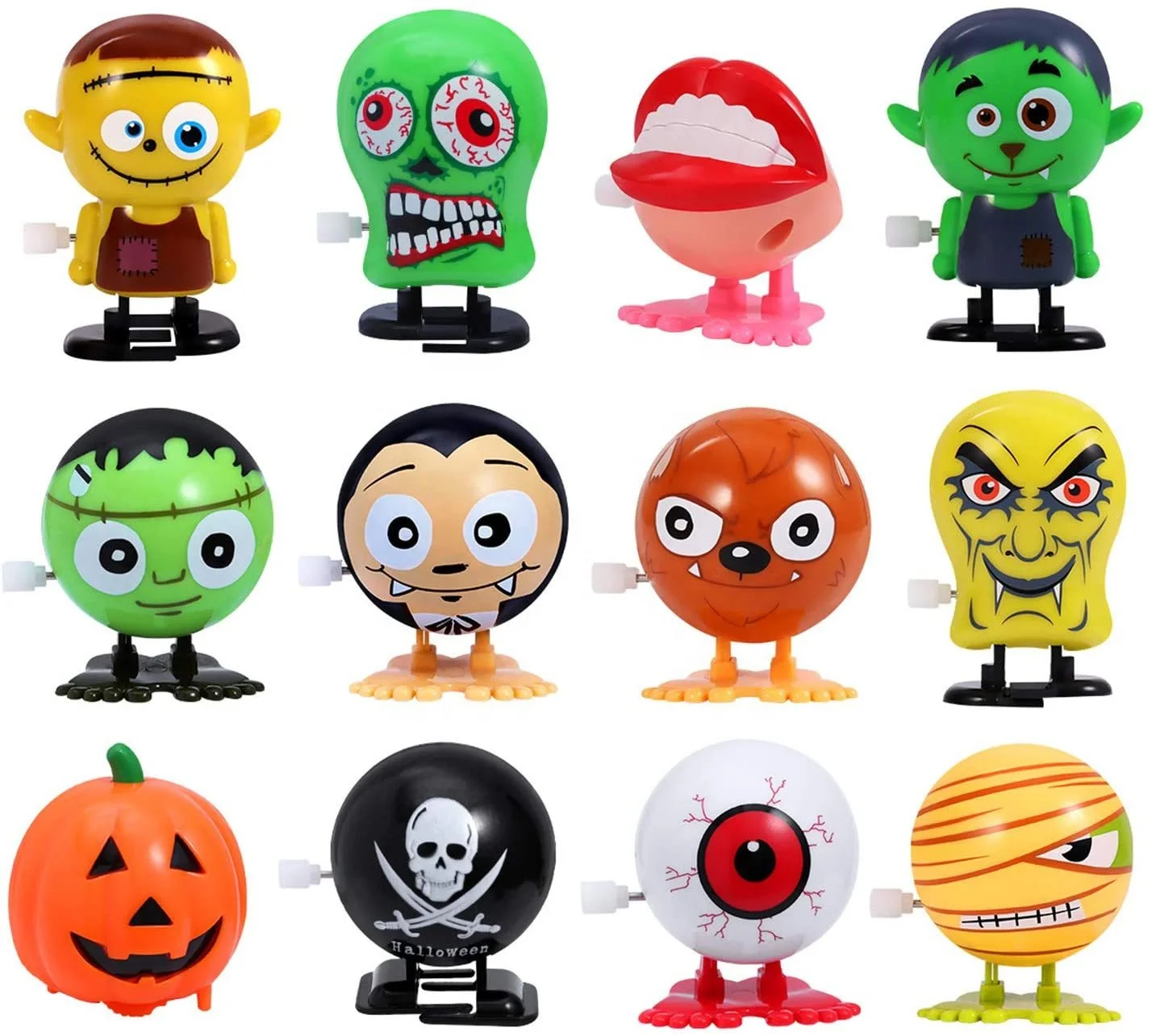 Halloween Wind Up Toy 4 Inch Capsule Toys Promotional Gifts Jumping Ghost Pumpkin Eyes Skull Horrible Wind Up Toys For Kids