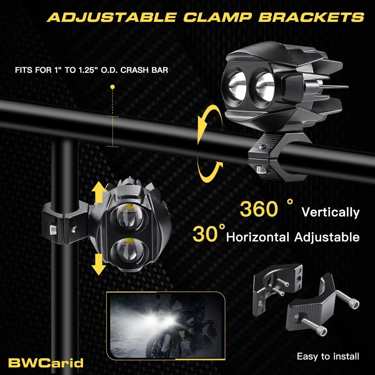 D7 LED Motorcycle Auxiliary Lights Kit 50W  Spot Driving Fog Lights Strobe with Switch Wiring Harness Clamp Brackets Kit