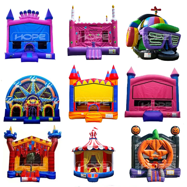 Commercial classic inflatable bouncy castle cartoon theme art banner panels inflatable bounce house water slide combo for sale