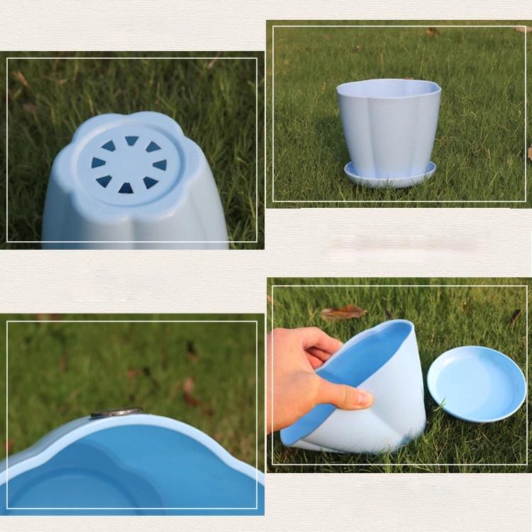 New Resin Petal Pot Round Porcelain Imitations Pot Pumpkin Type Vertical Pattern Plastic Flower Pot