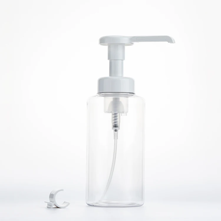 Wholesale 500ml Capacity Empty Plastic Transparent Liquid Soap Foaming Soap Dispensers Bottles With Long Nozzle White Foam
