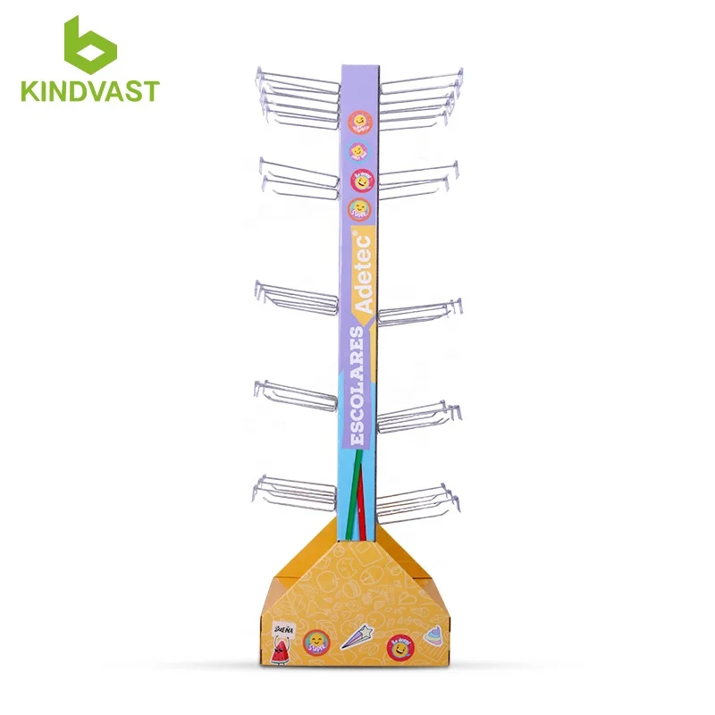 Double-Sided cardboard floor display with hook for School Supplies art knife display stand