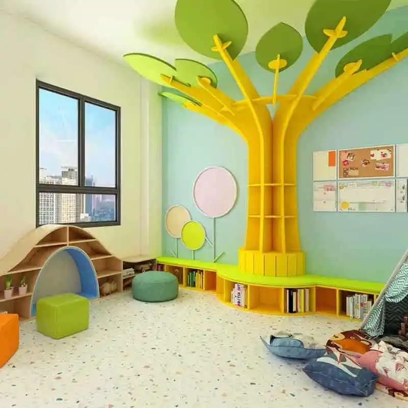 TOP Children Library Home Furniture Acoustic Learning Tree Bookshelf For Childcare Daycare Shelves Reading Corner Room