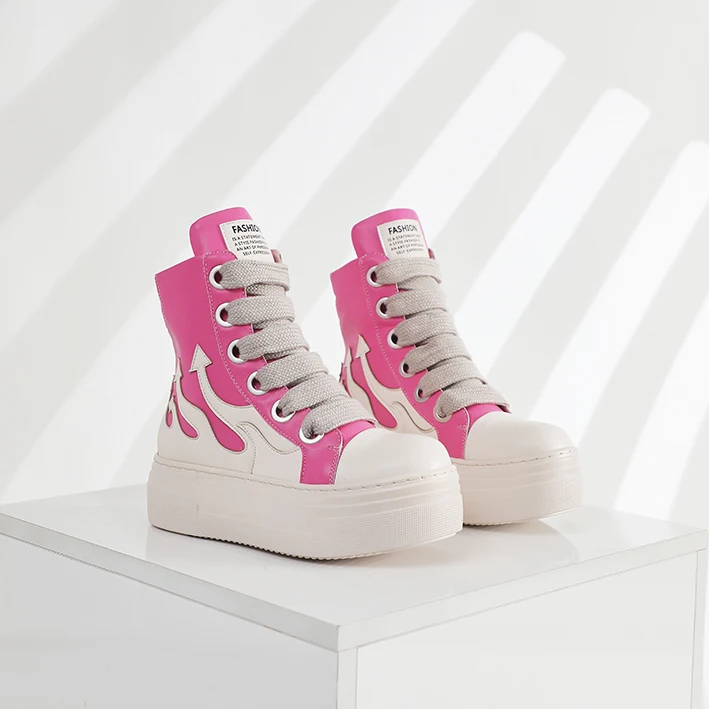 New Arrivals PU Shoes Luxury Trainers Ankle Lace Up Women Sneakers High Top Platform Streetwear Flats Black Sneakers Boots