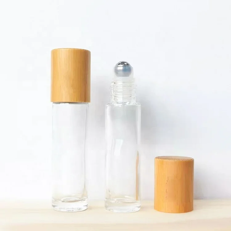 Popular 5ml 10ml 15ml matte clear amber roller bottles essential oil glass roller on bottle with bamboo cap