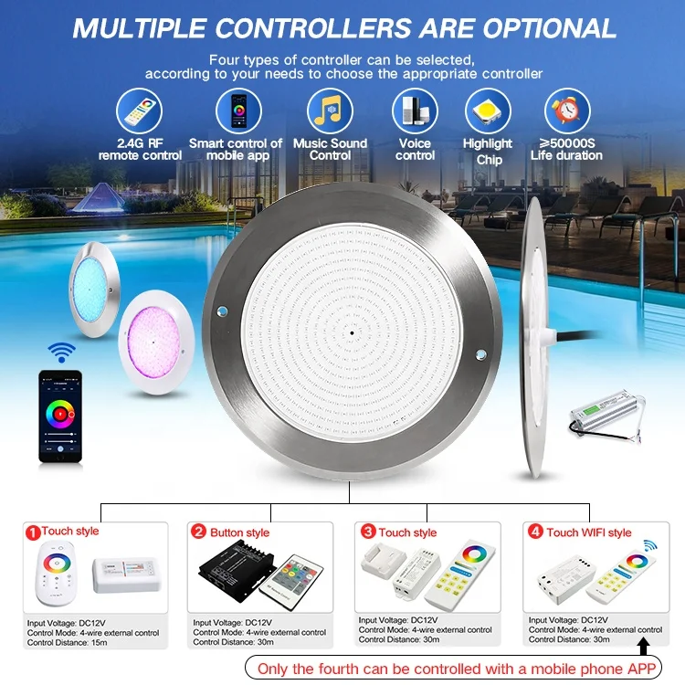 High Quality ABS Underwater Ultra-thin Led Swimming Pool Lights Dc 12V Pool Light Rgb External Controller