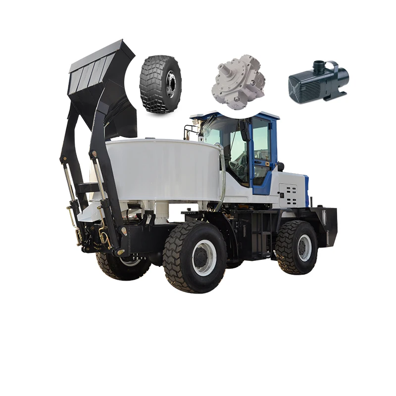 Automatic Self-loading 1/1.2/1.6/1.8 Cubic Meters Mini Concrete Vehicle Mixer With 4 Wheel