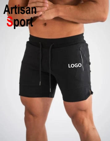 
Design your gym wear fitness sets Summer shorts men cotton Embroidery Print customer logo Short Pants Male Beach Knee Length 