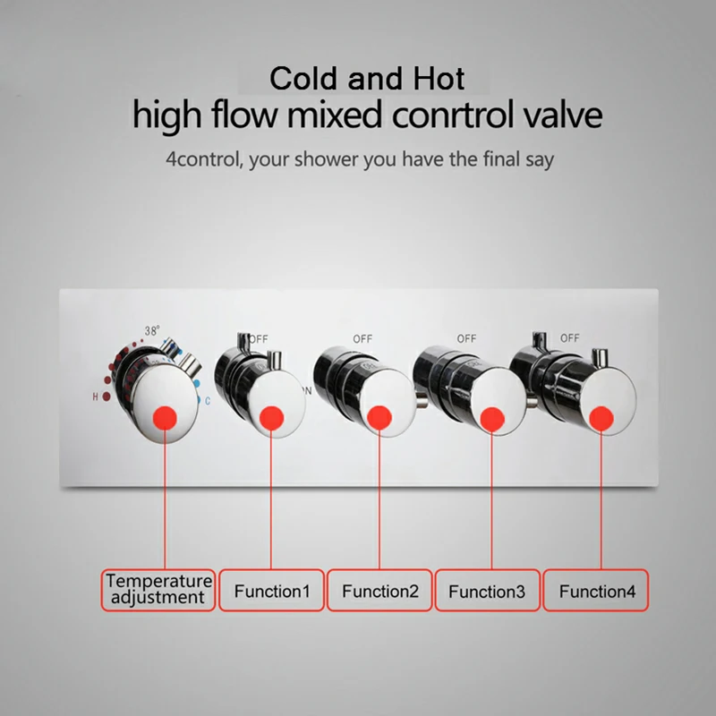 4 Function Shower Diverter Valve High Water Flow Contemporary Cold and Hot 5 Handles Brass Chrome Shower Valve