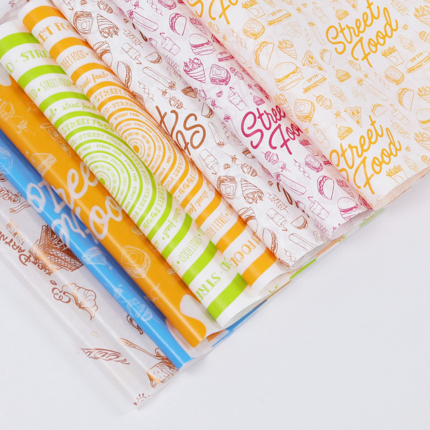 Custom pattern thin food wrap greaseproof paper sandwich burger cake package paper
