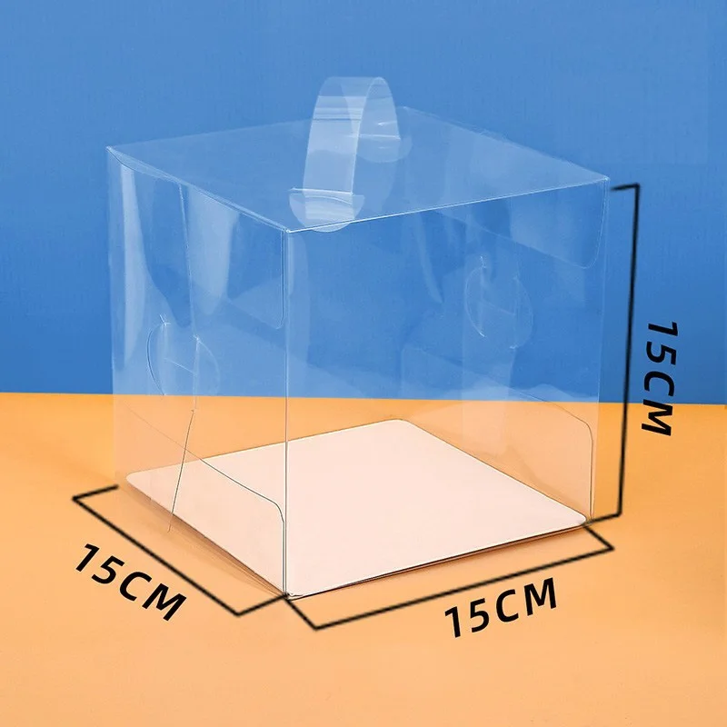 Small size clear plastic PET cake box with board and handle
