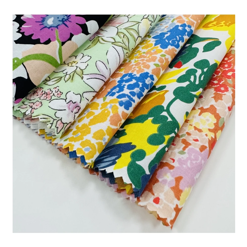 Print Poplin Fabric 120gsm Woven Flower Printed Cotton Poplin Fabric for Baby Kids Girls Dress Skirt