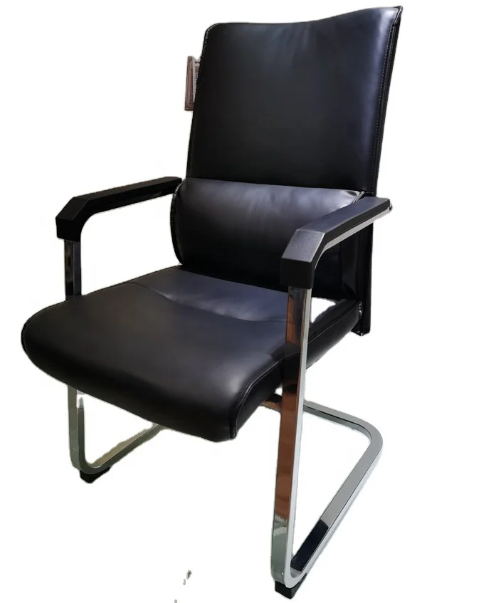 Leather Guest Reception Meeting Conference Chair Black America Metal  Steel Frame Building Style