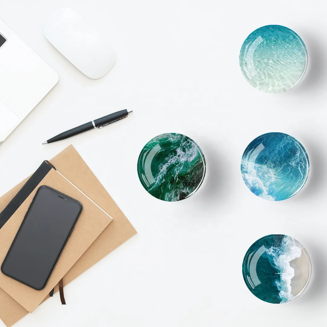 Custom Crystal Glass Refrigerator Magnet Whiteboard Stickers Home Decor Amazon Hot Selling Ocean Series