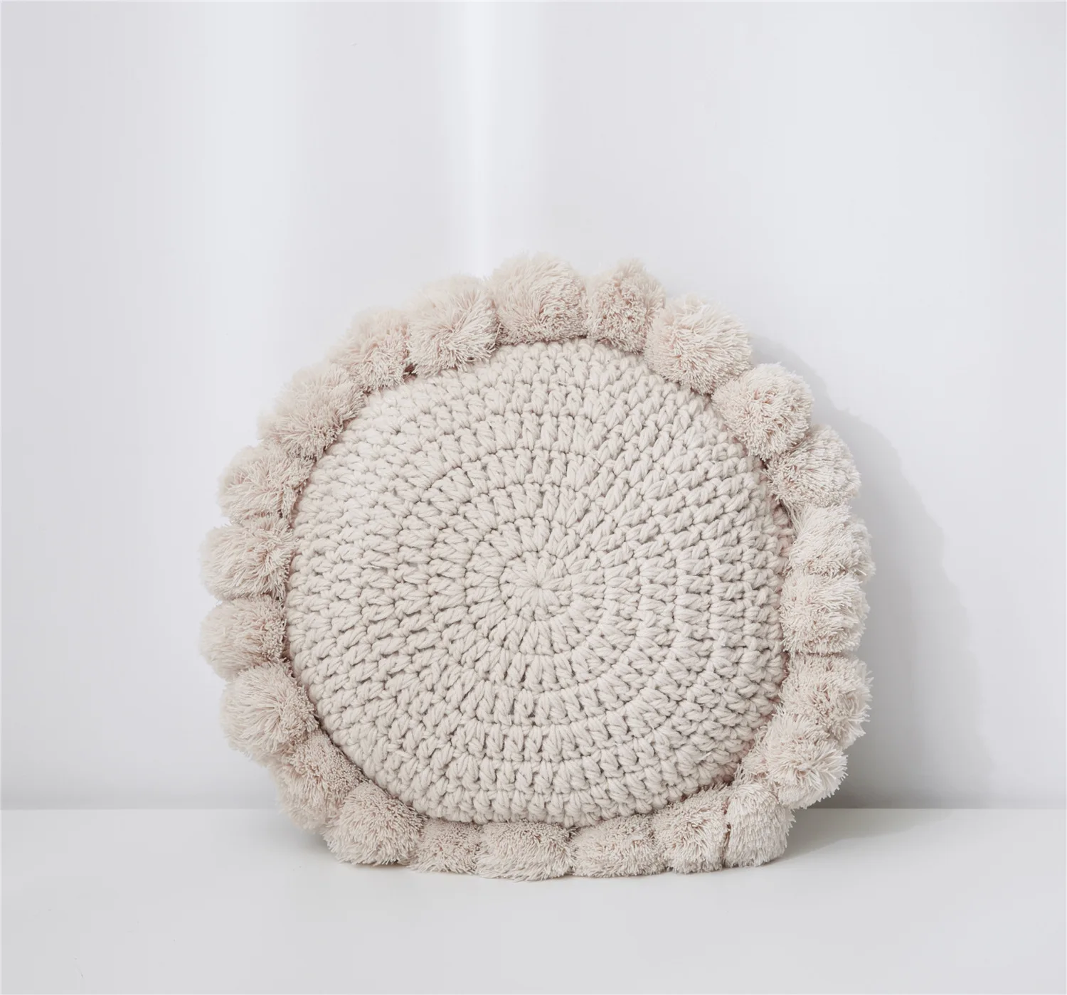 Nordic Wool Knitted Round Sofa Cushion Solid Color Living Room Pillow Pom Pom Decorative Cushion For Home Decor