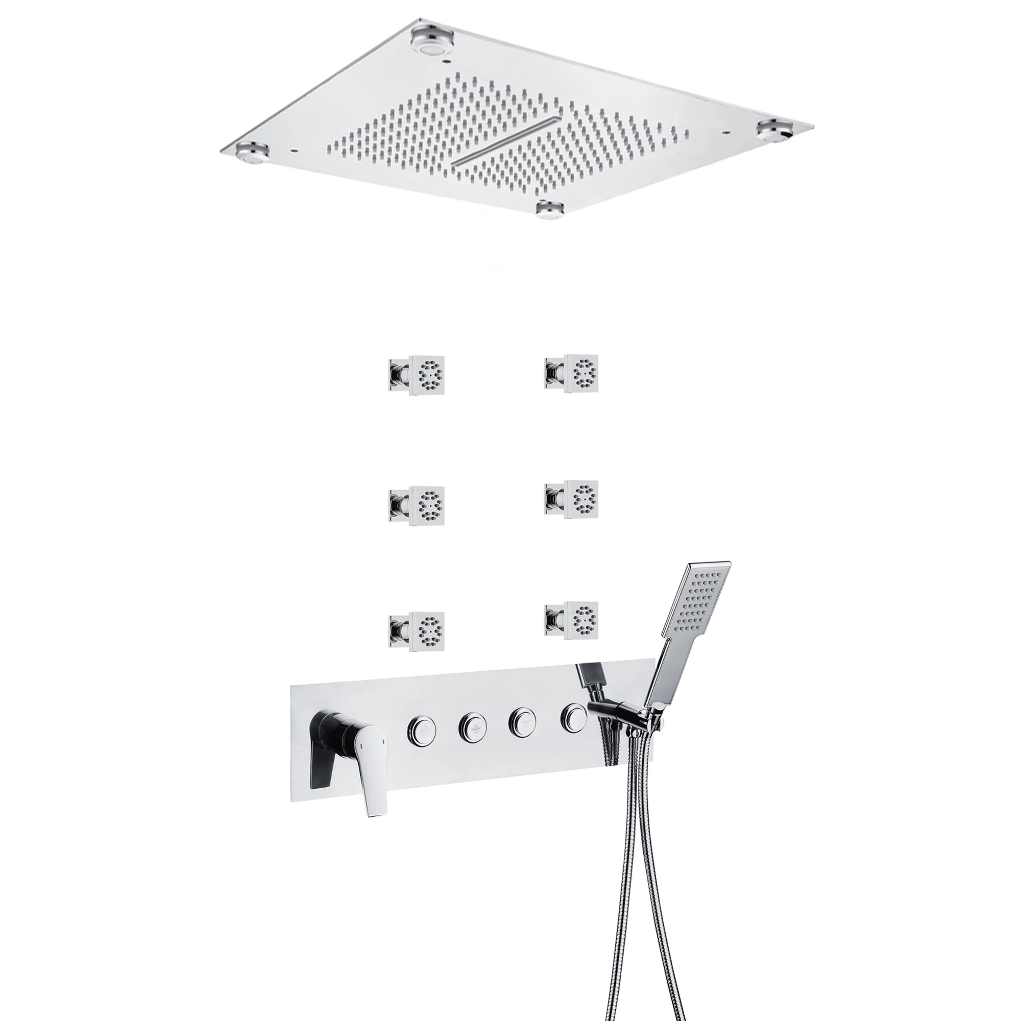 LED Bathroom Rainfall Shower System SPA Waterfall Mist Multifunction Brass Diverter Valve Shower Set