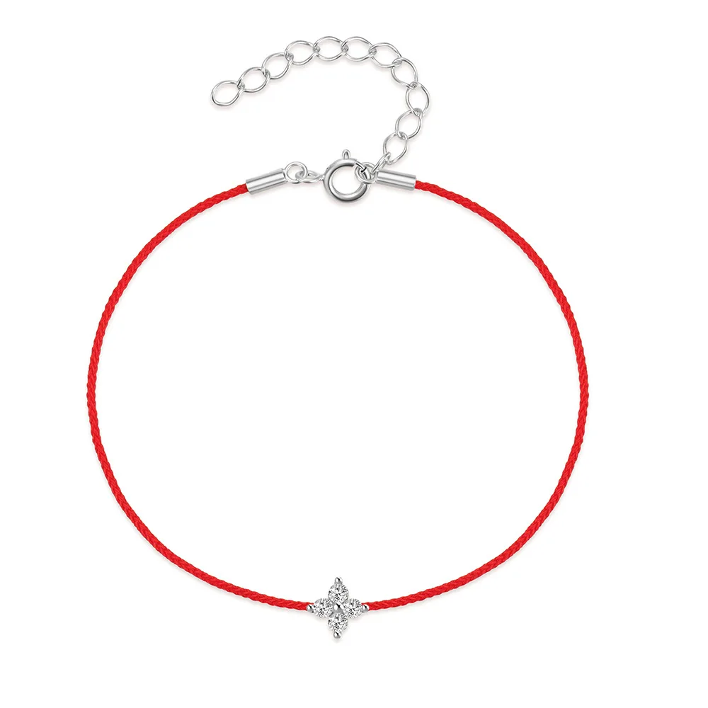 Carline Topsale Fashion 925 Silver String Bracelets Handmade Four Leaf Clover Zircon Bracelet Red String Bracelet For Couples