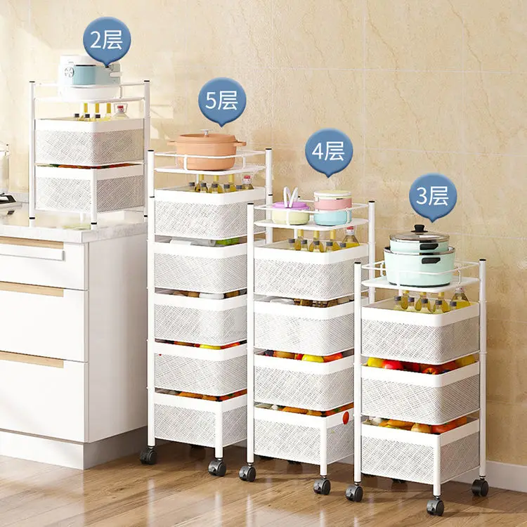 Kitchen Storage Rotatable Shelf 2 3 4 5 Layer Rotating Practical Trolley Kitchen Square Shelf With Wheel Storage Rack