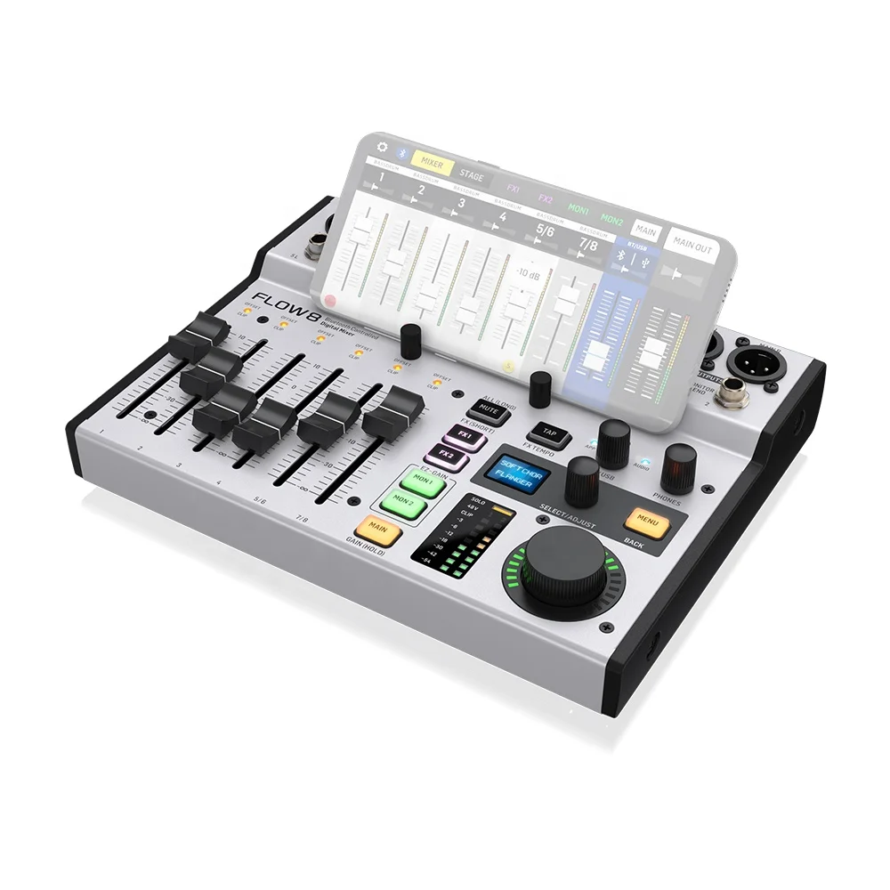 Behringer Flow 8 Digital Mixer Music Equipment Live Audio Sound Card With 48V Phantom Power & 16 Effects