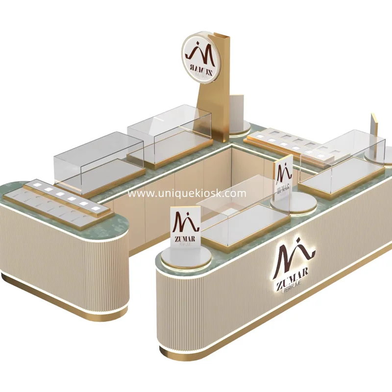 Индивидуальный парфюмерный киоск белый и зеленый стенд очаровательный витрина дизайн витрины для торгового центра на продажу