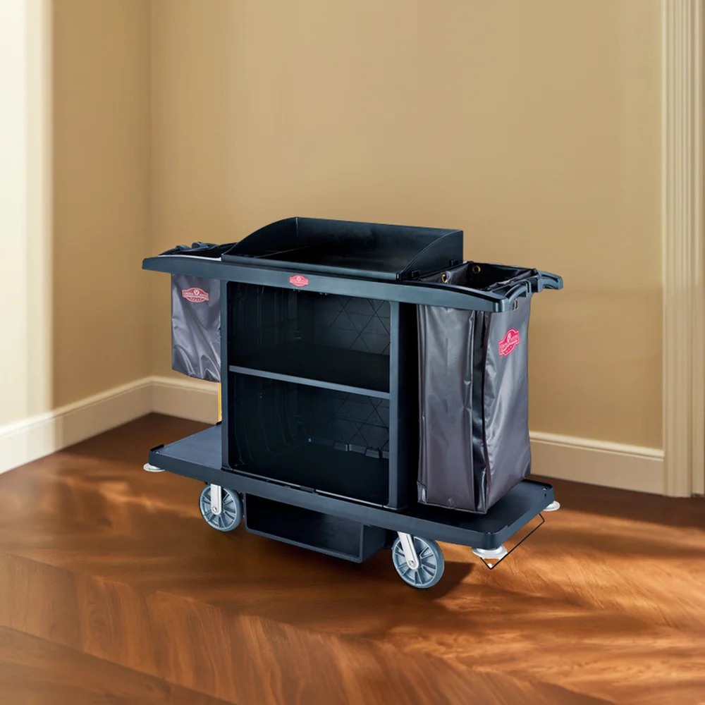 SFC-01 Plastic Hotel Room Service Utility Cleaning Maid Cart High Capacity Housekeeping Trolley Equipment