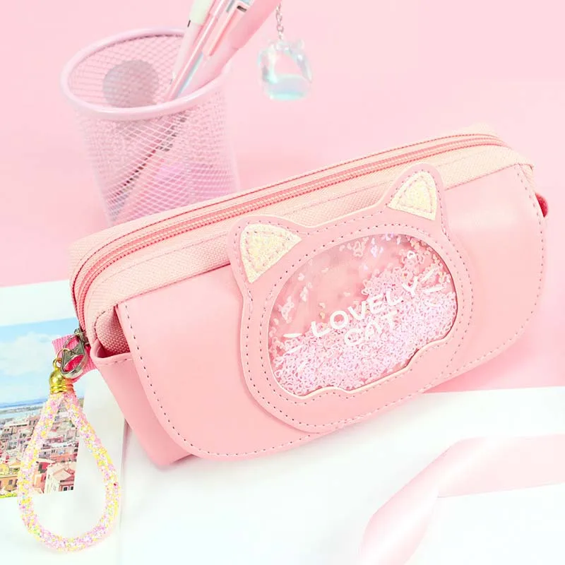 Pencil case Korean edition canvas stationery Kitty wholesale stationery bag creative three double pen bag schoolgirl