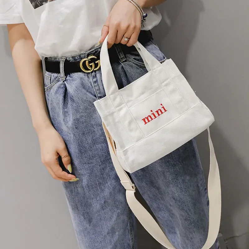 Wholesale Mini Cartoon Canvas Tote Bags With Custom embroidery Logo Crossbody Shoulder Canvas Tote Bag