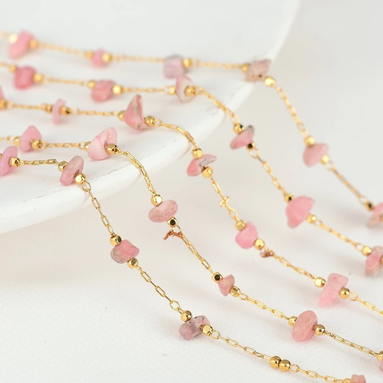 Wholesale 14K Gold Plated Brass Chain With Natural Stone Rosary Bead Chain