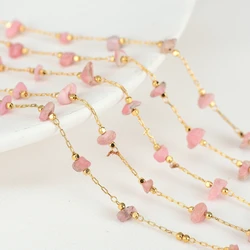 Wholesale 14K Gold Plated Brass Chain With Natural Stone Rosary Bead Chain