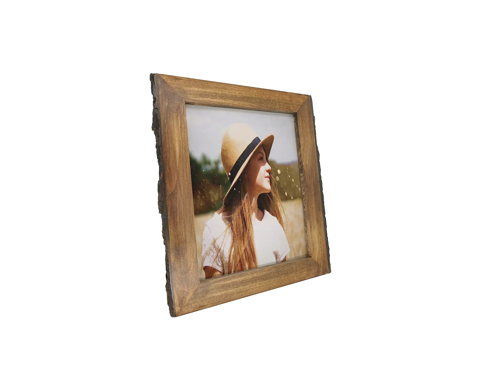 8x10 Picture Frames with Bark Edges, Rustic Wood Photo Frame for Tabletop or Wall Display, Natural Brown.