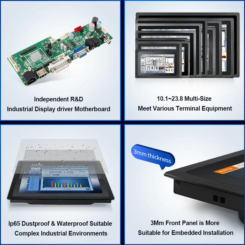 7 10.1 11.6 12.1 18.5 19 21.5 inch Embedded  Full IP65 industrial open frame capacitive Resistive Industrial touchscreen monitor