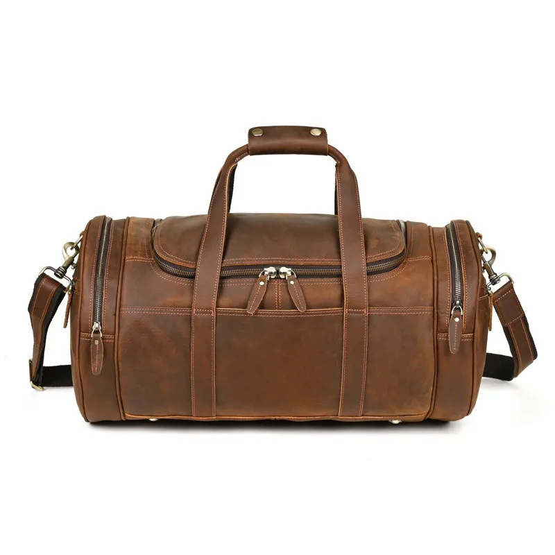 Custom Large Capacity Men Traveling Tote Hand Carry Garment Waterproof Genuine  Leather Weekender Duffel Bag Luggage Travel Bags