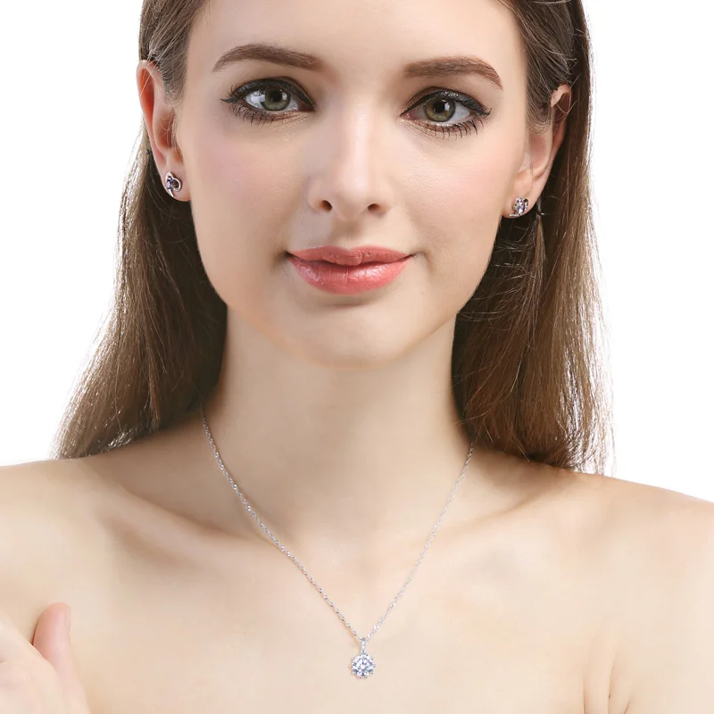 Classic Wedding Necklace Set Silver 925 Wholesale Shiny Cubic Zircon Necklace