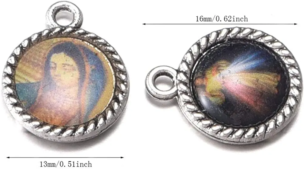 100pcs Mix Picture Round Enamel Our Lady Miraculous Medal Floral Rosary Centerpiece Jesus Virgin Mary Catholic Alloy 16mmx13mm