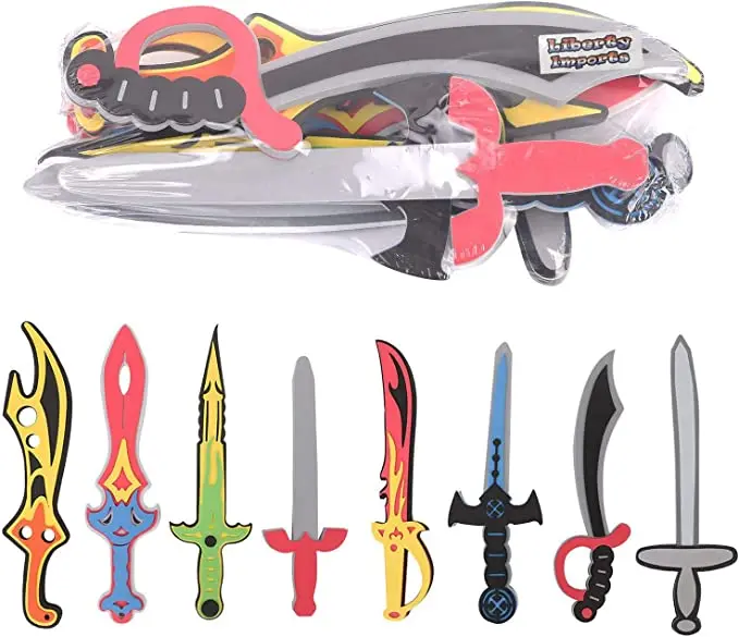 Foam Swords 8 Pack Weapons Toy Set for Kids | 8 Unique Designs Ninja Pirate Warrior Viking Swords Assorted