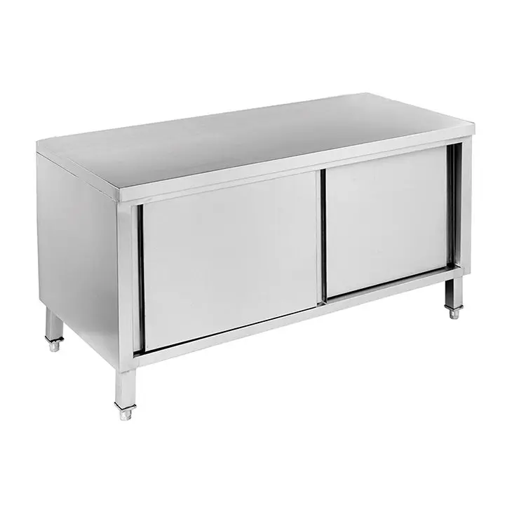 Commercial Kitchen Cabinets Accessories Coffee Table Stainless Steel Work Table With Drawers Sliding Doors