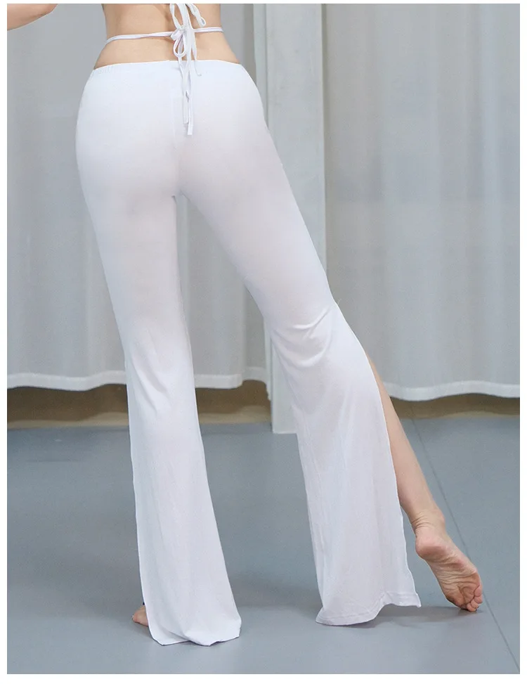 M-3XL новые сексуальные расклешенные брюки с разрезом на пуговицах ажурный пояс из модала большие размеры для йоги танца живота тренировочная одежда