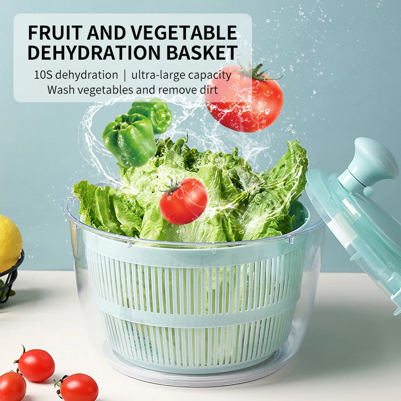 New Salad Dehydrator Manual Rotating Centrifugal Dehydration Tool Vegetable Fruit Cleaning Dehydrator Drain Basket Kitchen Tools