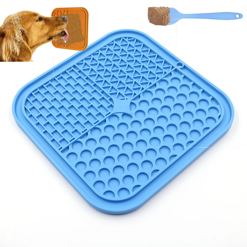 Square shape custom logo color pet licking mat  with suction slow feeder silicone dog lick mat