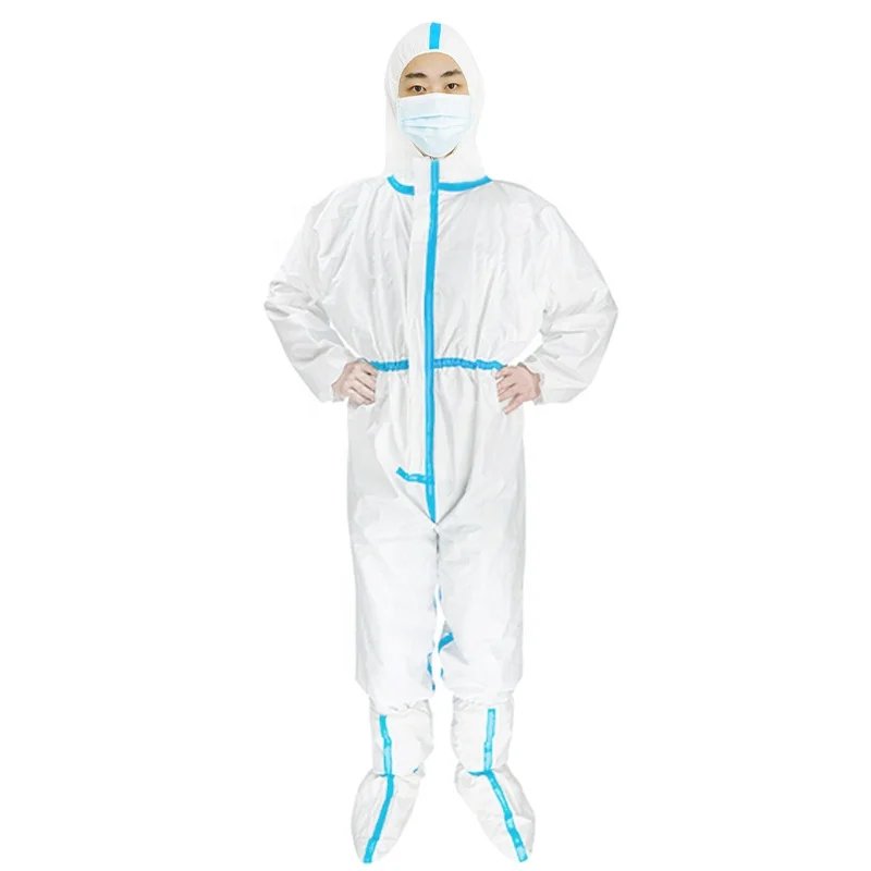 Oem En14126 Non Woven Disposable Medical Ppe Gown Protective Hazmat Suit Coveralls Overalls Protective Clothing
