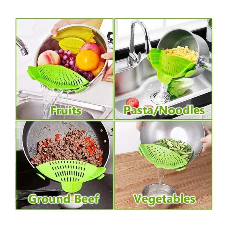Hot Sale Kitchen Pot Bowl Colander Clip On Strainers Household Tool Silicone Sink Food Strainer for Pasta And Vegetables