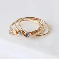 Gold Skinny Stacking Gemstone Ring 4mm Sterling Silver Cabochon Rings