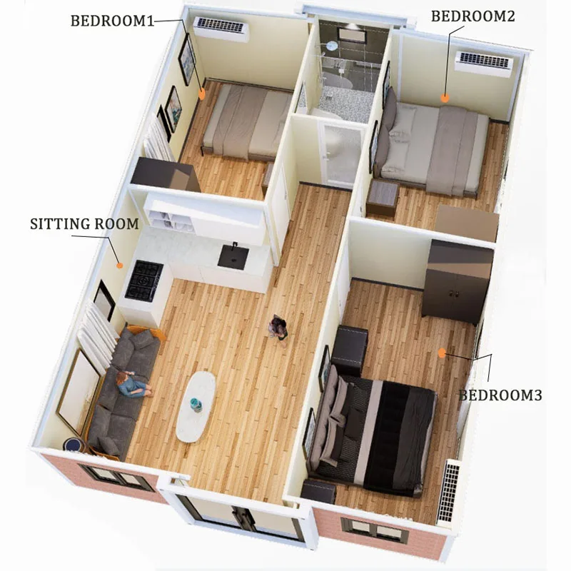 Prefab Camouflage House Ready to Live for Use Customizable Kitchen Bathroom Live Room Dry Van Double Expanded Tiny Trailer House
