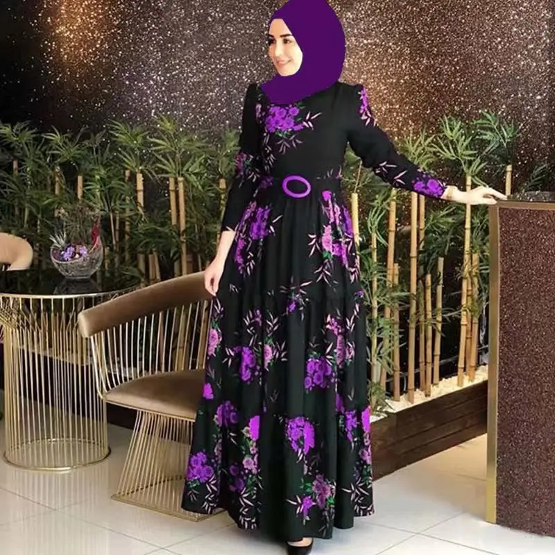 Muslim Women  Abaya Islamic Clothing Fashion Muslim Printed Flower long skirt new hedging slim dress base multi-color skirt