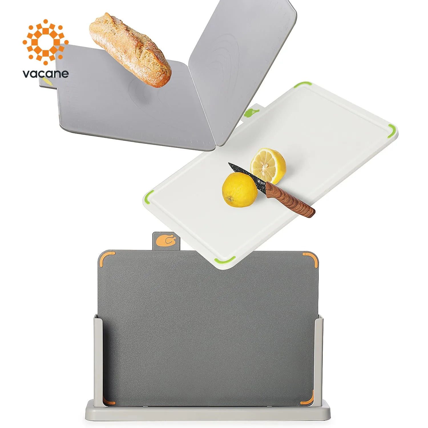 Vacane New Design 3-in-1 Kitchen Cutting Tools Chopping Block PP Plastic Cutting Board with Classification Labels