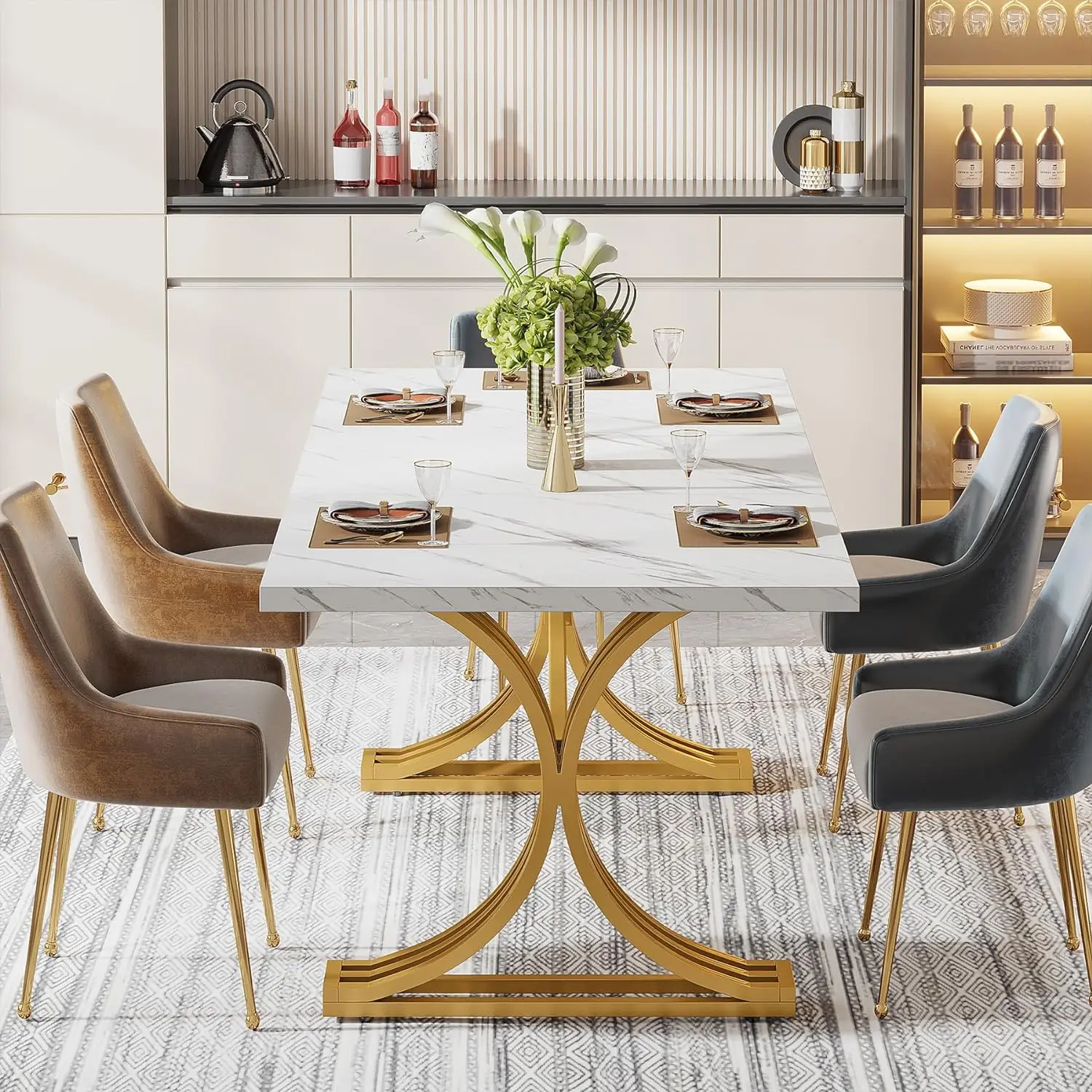 Luxury dinning room furniture modern rectangular faux marble Table top for dining room kitchen hotel